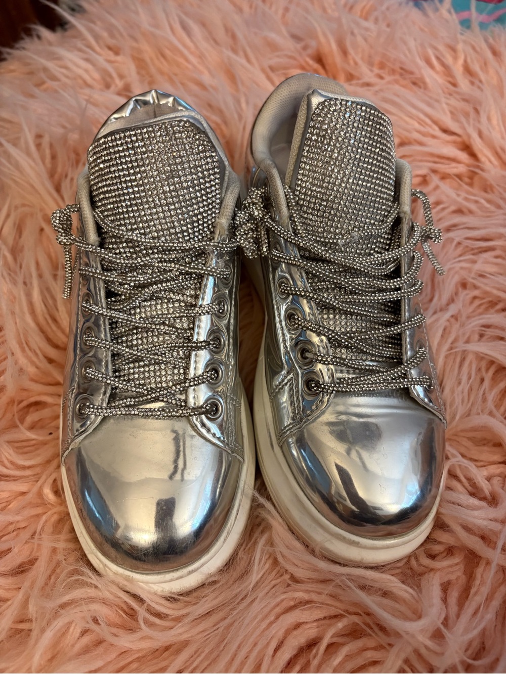 Girls' Metallic Silver Sparkle Platform Sneakers